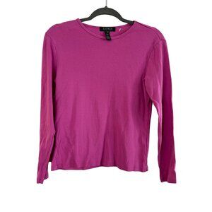 Lauren Ralph Lauren Womens Pink Long Sleeve Crew Neck Shirt M 100% Cotton Lightw